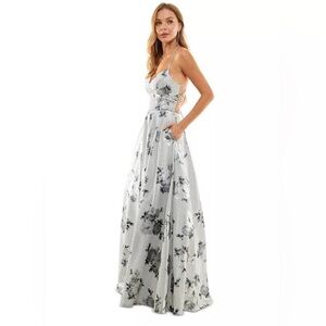 NWT City Studio Juniors Floral Glitter Evening Prom Dress Sz 11 Silver Charcoal